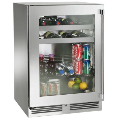 Perlick 24-Inch Signature Series Stainless Steel Glass Door Outdoor Beverage Center – Left Hinged – HP24BO-4-3L