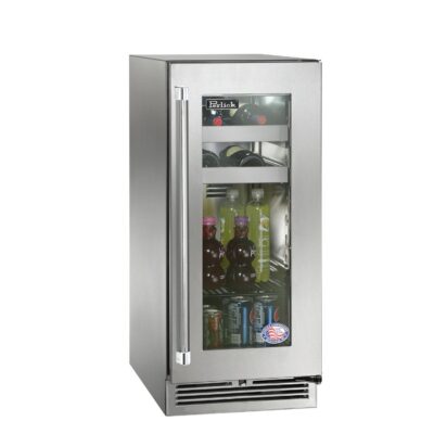 Perlick 15-Inch Signature Series Marine & Coastal Series Stainless Steel Glass Door Outdoor Beverage Center W/ Door Lock – Right Hinge – HP15BM-4-3RL