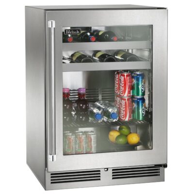 Perlick 24-Inch Signature Series Marine & Coastal Series Stainless Steel Glass Door Outdoor Beverage Center – Right Hinge – HP24BM-4-3R