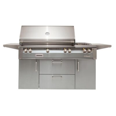 Alfresco ALXE 56-Inch Freestanding Natural Gas Deluxe Grill With Rotisserie And Side Burner in Signal Gray – ALXE-56C-NG-S7004