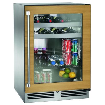 Perlick 24-Inch Signature Series Stainless Steel Panel Ready Glass Door Outdoor Beverage Center w/ Door Lock – Right Hinged – HP24BO-4-4RL