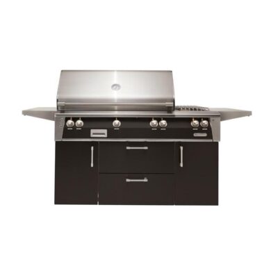 Alfresco ALXE 56-Inch Freestanding Natural Gas Deluxe Grill With Rotisserie And Side Burner in Jet Black Matte – ALXE-56C-NG-SM9005