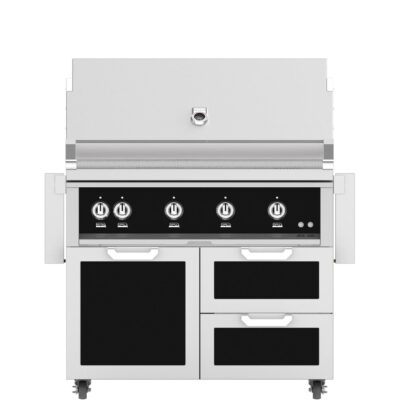 Hestan 42-Inch Propane Gas Grill W/ Rotisserie On Double Drawer & Door Tower Cart – Stealth – GABR42-LP-BK