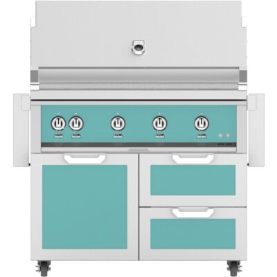 Hestan 42-Inch Propane Gas Grill W/ Rotisserie On Double Drawer & Door Tower Cart – Bora Bora – GABR42-LP-TQ