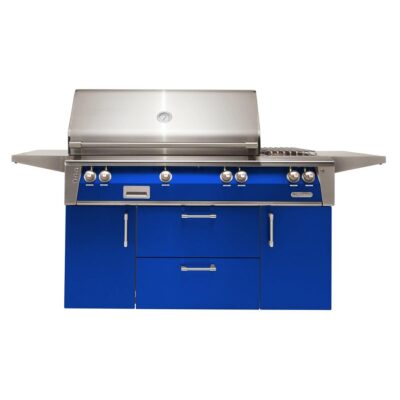 Alfresco ALXE 56-Inch Freestanding Natural Gas Deluxe Grill With Rotisserie And Side Burner in Ultramarine Blue – ALXE-56C-NG-S5002