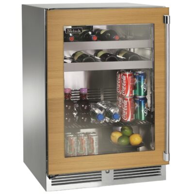 Perlick 24-Inch Signature Series Stainless Steel Panel Ready Glass Door Outdoor Beverage Center w/ Door Lock – Left Hinged – HP24BO-4-4LL