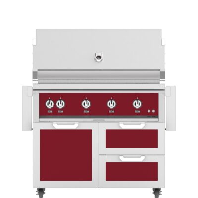 Hestan 42-Inch Propane Gas Grill W/ Rotisserie On Double Drawer & Door Tower Cart – Tin Roof – GABR42-LP-BG