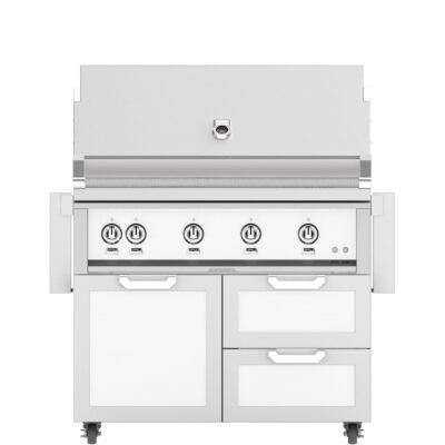 Hestan 42-Inch Propane Gas Grill W/ Rotisserie On Double Drawer & Door Tower Cart – Froth – GABR42-LP-WH