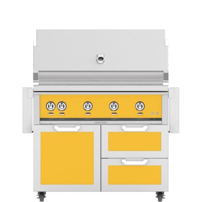 Hestan 42-Inch Propane Gas Grill W/ Rotisserie On Double Drawer & Door Tower Cart – Sol – GABR42-LP-YW