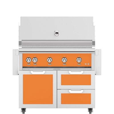 Hestan 42-Inch Propane Gas Grill W/ Rotisserie On Double Drawer & Door Tower Cart – Citra – GABR42-LP-OR