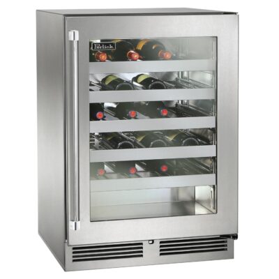 Perlick 24-Inch Signature Series Stainless Steel Glass Door Outdoor Wine Reserve – Right Hinged – HP24WO-4-3R