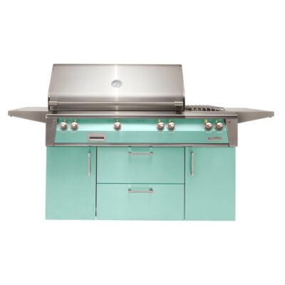 Alfresco ALXE 56-Inch Freestanding Natural Gas Deluxe Grill With Rotisserie And Side Burner in Light Green – ALXE-56C-NG-S6027