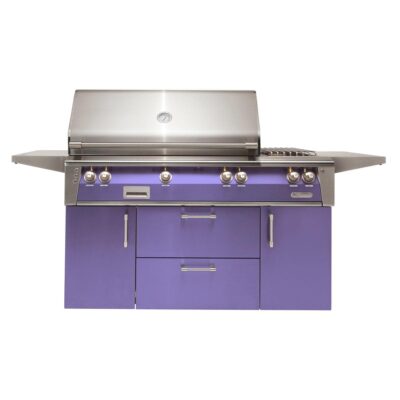 Alfresco ALXE 56-Inch Freestanding Natural Gas Deluxe Grill With Rotisserie And Side Burner in Blue Lilac – ALXE-56C-NG-S4005