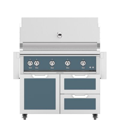 Hestan 42-Inch Propane Gas Grill W/ Rotisserie On Double Drawer & Door Tower Cart – Pacific Fog – GABR42-LP-GG